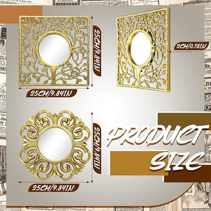 3 Pack Gold Sunburst Mirrors for Wall Decor Circle Flowers Mirrors Decorative Gold Hanging Wall Art Flowers Mirror for Home Living Dinning Room Bedroom Bathroom Boho Decoration Art(Vintage)