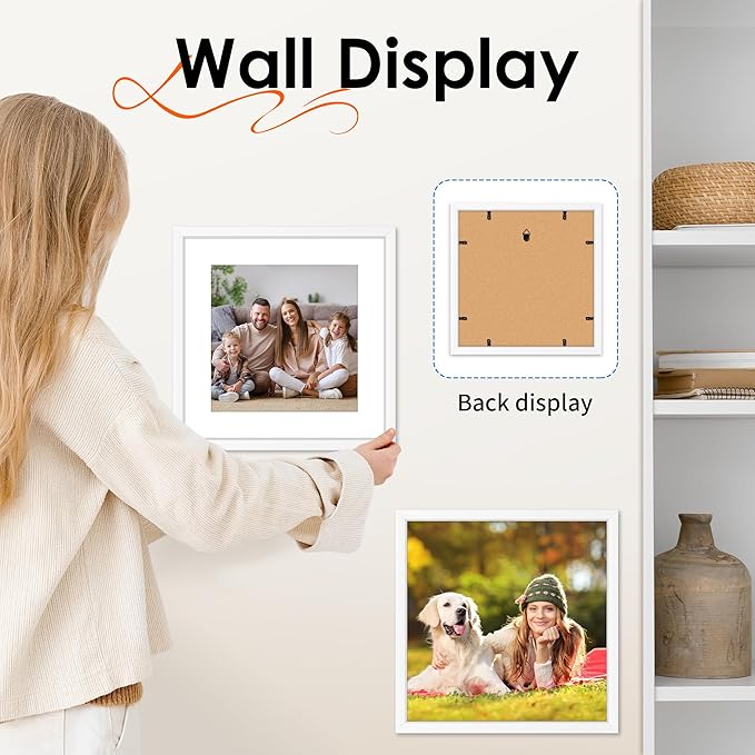 FIXSMITH 12x12 Picture Frame White Set of 4, Photo Frame with HD Plexiglass, Display Pictures 8x8 with Mat or 11x17 Without Mat, White Picture Frames Collage Wall Decor, Gallary Wall Frame