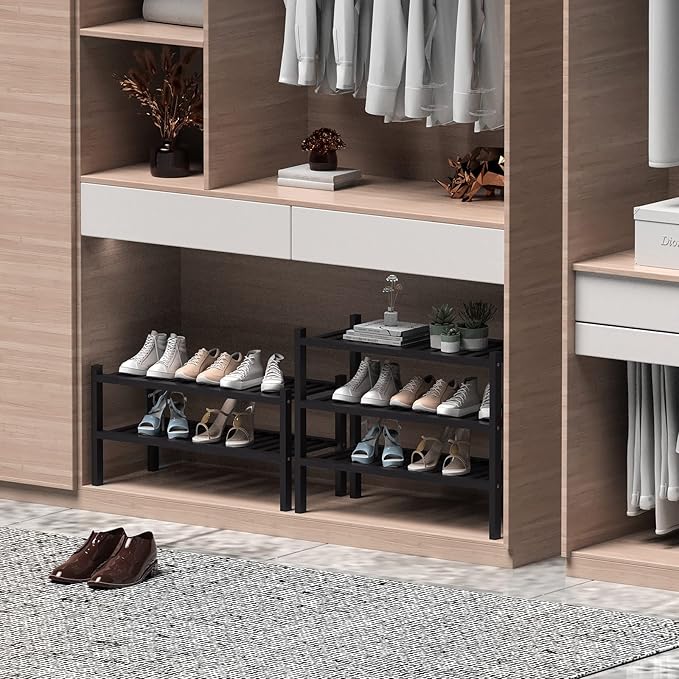 3 Tier (Thick) Bamboo Shoe Rack for Entryway, Small Wood Shoe Shelf Storage Organizer for Closet, Shoe Stand for Hallway, Stackable and Sturdy 27
