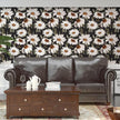 Daisy Floral Wallpaper Peel and Stick Boho Wallpaper for Countertop 17.5in x 393in Vintage Contact Paper Vinyl Waterproof Self-Adhesive Dark Black Modern Wall Paper for Bedroom Walls Drawer Bathroom