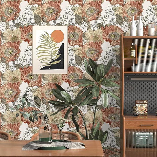 Livebor Floral Wallpaper Peel and Stick Boho Large Floral Peel and Stick Wallpaper Vintage Multicolor Flower Contact Paper 17.7'' x 196.8'' Self Adhesive Wall Paper for Bathroom Wall Covering Decor
