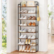 8 Tiers Widened Vertical Shoe Rack, Narrow Shoe Tower, Tall Shoes Shelf with 2 Hooks, Adjustable Shelves, Corner Shoes Shelves for Small Spaces, Entryway, Living Room, Rustic Brown SR12501B