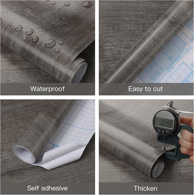 Ismoon 17.7"x118" Wood Wallpaper Grey Wood Peel and Stick Wallpaper Gray Wood Contact Paper Self Adhesive Wallpaper Wood Grain Faux Furniture Film Roll Desk Table Wall Cabinet Shelf Draw Liner