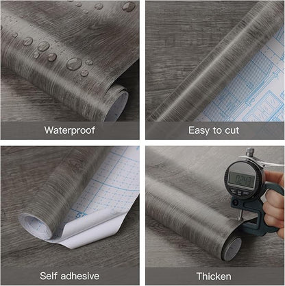 17.7"x236" Wood Wallpaper Grey Wood Peel and Stick Wallpaper Gray Wood Wallpaper Wood Contact Paper Self Adhesive Wallpaper Wood Grain Faux Film Roll for Desk Table Wall Cabinet Shelf Draw