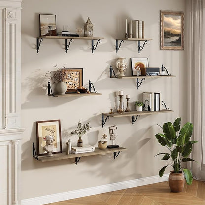 RICHFOCUS 12 Inch Deep Floating Shelves for Wall, 48" W x 12" D Wood Wall Shelves Set of 2, Wide Floating Shelves for Living Room, Bedroom, Kitchen, Bathroom and Decor Storage, Grey
