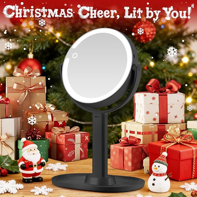 Makeup Mirror with Lights, Double Sided 1x/30x Magnifying Mirror with Light, Rechargeable 3 Color Lights and Adjustable Brightness, 360° Rotation Detachable Comes with Tweezer(Dark-30X)
