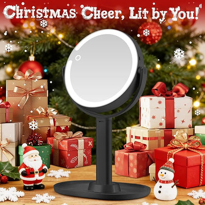 Makeup Mirror with Lights, Double Sided 1x/30x Magnifying Mirror with Light, Rechargeable 3 Color Lights and Adjustable Brightness, 360° Rotation Detachable Comes with Tweezer(Dark-30X)