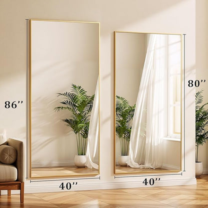 BEAUTYPEAK 86"x40" Rectangle Full Body Floor Mirrors, Full Length Mirror with Stand, Large Gold Mirror for Bedroom, Dressing Room, Leaning, Standing or Hanging Horizontally/Vertically