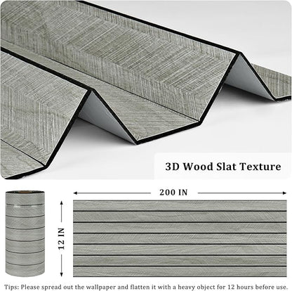 Grey Wood Wall Panels Textured Wood Slats 3D Soundproof Wall Panels Peel and Stick Shiplap 12"x200" Wooden Panel Walls Decor Self Adhesive Wooden Panel Wallpaper for Studio Homes Ceiling