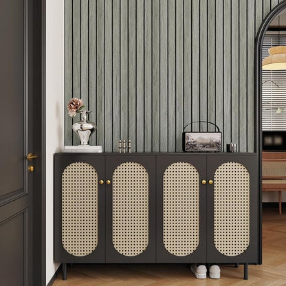Grey Wood Grain Slat Panels for Interior Wall Decor 200"x23.6" Peel and Stick 3D Textured Fluted Wood Panels Self Adhesive Acoustic Wooden Paneling Wallpaper for Bedroom Living Room Studio