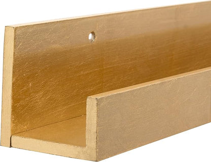 Kate and Laurel Levie Modern Floating Wall Shelf Picture Frame Holder Ledge, Gold