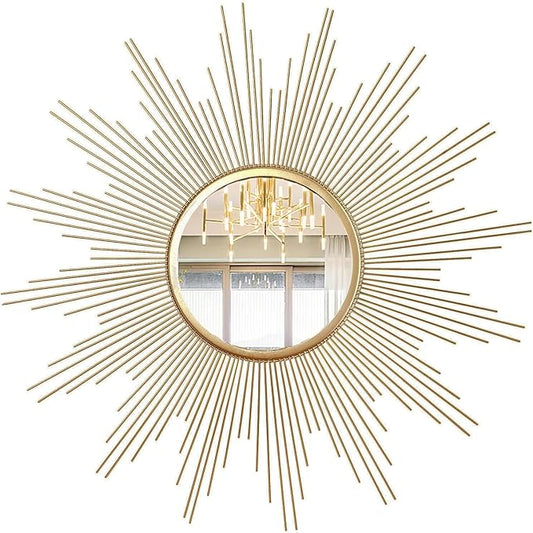 Cityelf 24'' Large Gold Sunburst Wall Mirror Boho Home Decor Round Wall Art Mirror for Living Room/Bedroom/Bathroom/Entryway
