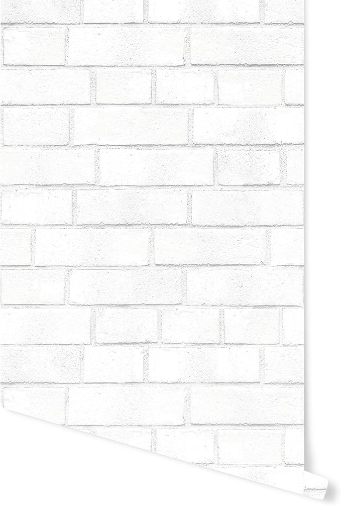 Tempaper Textured White Brick Removable Peel and Stick Wallpaper, 20.5 in X 16.5 ft, Made in the USA