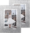 4x6 Picture Frame Set of 2 - Crystal Glass Picture Frame, 4 by 6 Glitter Silver Wedding Photo Frames for Tabletop and Wall Display Vertically of Horizontally