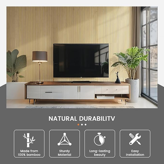 Bamboo Wall Panels for Interior Wall Decor: Natural Flexible Pole Wrap Decorative Wall Panel, Wainscoting Wall Cladding Paneling for Living Room,Bedroom,Office,Ceiling,Kitchen 1ft X 8ft