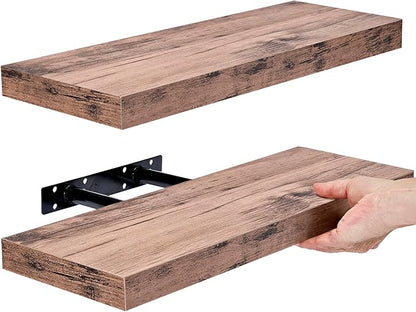 Sorbus Floating Shelves for Wall – 16 Inch Floating Shelf for Kitchen, Bedroom, Living Room, Bathroom, Home & Wall Decor - Mounted Bathroom Shelves with Invisible Brackets (Mahogany, 2 Pack)