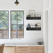 2-Pack Rustic Floating Shelves with Drawer, Black, 15.8 Inch Long, Wall-Mounted, Bathroom, Kitchen, Living Room Storage