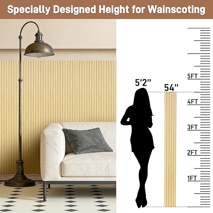 WPC Slat Wall Panels, 16 Packs 54 x 6 Inch WPC 3D Wood Wall Paneling for Interior Wall Decor, Living Room, Bedroom, TV Background, Wainscoting Panels for Wall Decor, Light Maple