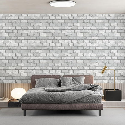 JiffDiff Brick Wallpaper Peel and Stick, Removable Vintage Self Adhesive Wallpaper Renter Friendly Textured Stick on Wallpaper Contact Paper （17.3" x 120" Gray Brick）
