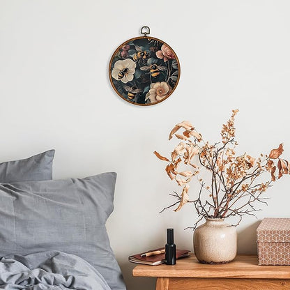 KSDUT Retro Aesthetic Floral Dark Wall Art Decor - Botanical Neutral Mid Century Modern Wall Art Canvas Frame Hanging Prints, Vintage Landscape Round Wall Art Decor for Home Decorations 10"x10"