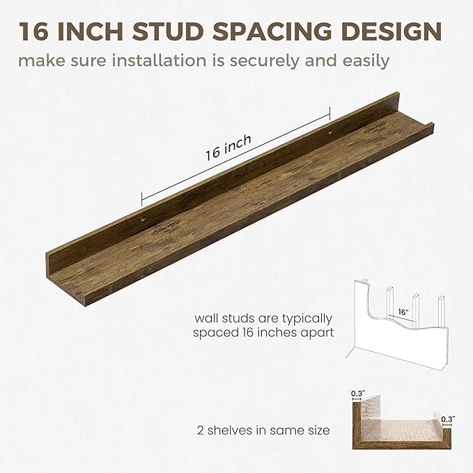 Axeman 30 Inch Floating Shelves | Picture Ledge Shelf Set of 2 | Rustic Brown Wall Shelves with Lip | Brown Picture Shelf for Wall with Ledge | Photo Ledges 30 Inch