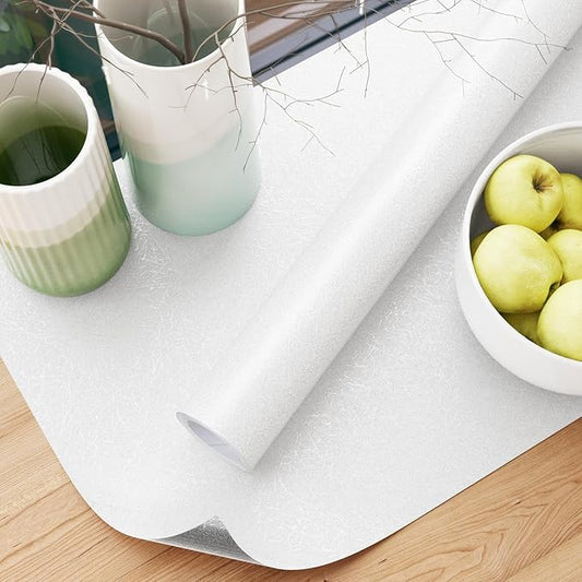 Abyssaly White Wallpaper Peel and Stick White Contact Paper for New Environmentally Friendly Upgrade Silk Textured Embossed Wall Paper for Cabinets, Drawers, Countertop 15.7''x393.7''