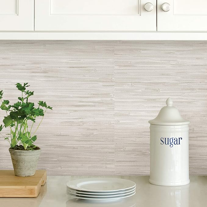 NuWallpaper Cream Vinyl Grassweave Peel & Stick Wallpaper, NUS2875