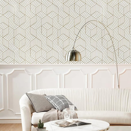 WENMER Geometric Hexagon Peel and Stick Wallpaper - 17.71 Inch x 590 Inch Removable Self-Adhesive Vinyl Film for Home Use