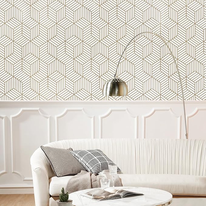 WENMER Geometric Hexagon Peel and Stick Wallpaper - 17.7 Inch x 472 Inch, Removable Self-Adhesive Vinyl Film for Bedroom, Bathroom, Shelf, Cabinet, Drawer