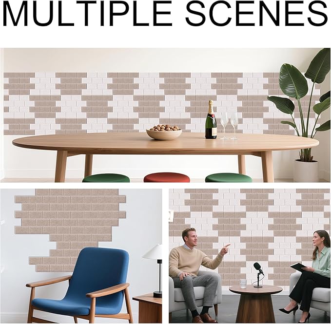 WoveN SounD Brick Acoustic Wall Panels Seamless Visual, High Density, Sound Proof Wall Decor, Noise Blocker Felt Wall Tiles for Home, Studio, Office & Focus Zones (Deep Camel), 16x12x0.4 Inch