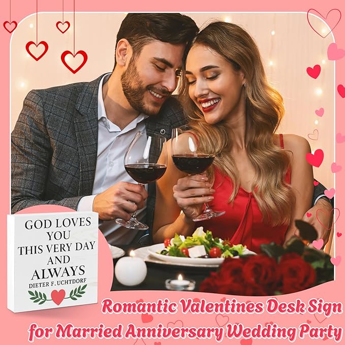 Valentines Desk Decor, Valentine's Day Home Office Table Sign for Wife Daughter from Dad Husband, Valentine Gifts Decorations for Porch Tiered Tray Shelf Party, God Loves You Day and Always