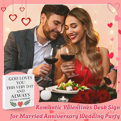 Valentines Desk Decor, Valentine's Day Home Office Table Sign for Wife Daughter from Dad Husband, Valentine Gifts Decorations for Porch Tiered Tray Shelf Party, God Loves You Day and Always