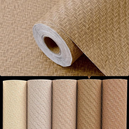 Haimin Fabric Wallpaper Textured Contact Paper (24in X 393in) Grasscloth Peel and Stick Faux Linen Wall Paper Self Adhesive Vinyl Wallpaper (Tan)