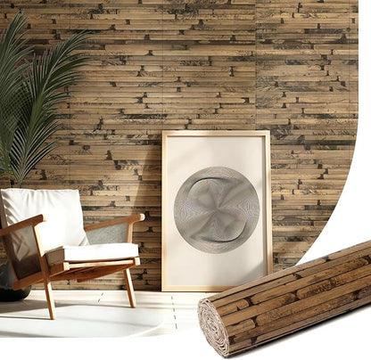 Natural Bamboo Wall Panel for Interior Wall Decor, Renewable Pole Wrap Wainscoting Paneling for Wall Ceiling Furniture Cabinet Office, 12 x 96 Inch, Dark Burned