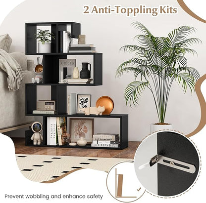 Giantex 5-Tier S-Shaped Bookshelf of 2, Geometric Bookcase w/Open Cubes, Modern Decorative Display Shelf w/Anti-Toppling Kits, Freestanding Storage Rack for Living Room, Study, Home, Office
