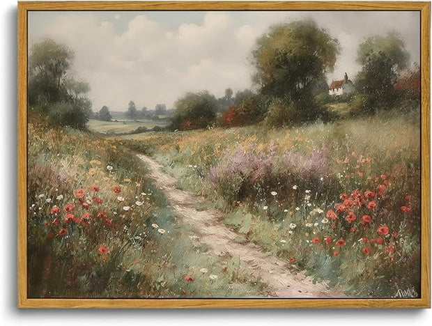 OIQArtOIQ Vintage Landscape Canvas Wall Art Framed Natural Scenery Painting Artwork Prints France Country Wilderness Farmhouse Decor Pictures Kitchen Bedroom Living Room Bathroom