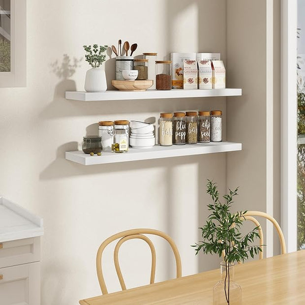 Fun Memories 48 Inch Floating Shelves in White, 9.3 Inch Deep Wall Shelves for Bathroom, Living Room, Bedroom, Kitchen, Deep Long Shelf Wall Mounted 1 Pack Shelf for Books, Decor