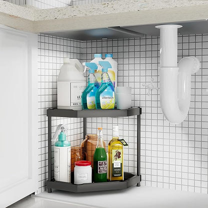 Kitchen Corner Shelf Countertop 2 Tier Bathroom Counter Organizer Cabinet Corner Storage Shelf Spice Rack Makeup Organizer Under Sink Organizer Black