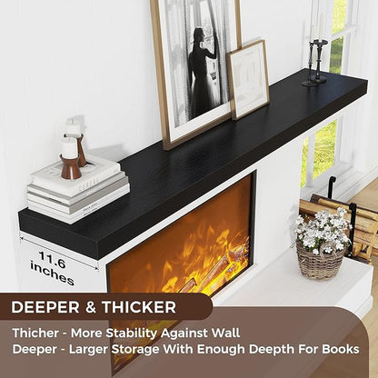 Floating Shelves for Wall 72"W x 11.6"D x 2"H, Long Engineered Wood Wall Shelves with Invisible Brackets for Living Room Bedroom Bathroom Office Kitchen Decor and Storage, Black Finish, Set of 1