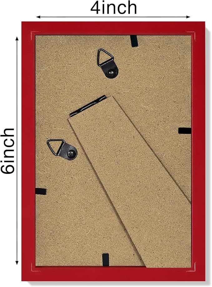 Vittanly 4x6 Picture Frame Set of 4, Display Pictures 3.5x5 with Mat or 4x6 without Mat, Small Photo Frames for Wall or Tabletop Display, Engineered Wood with Shatter Resistant Plexiglass, Red
