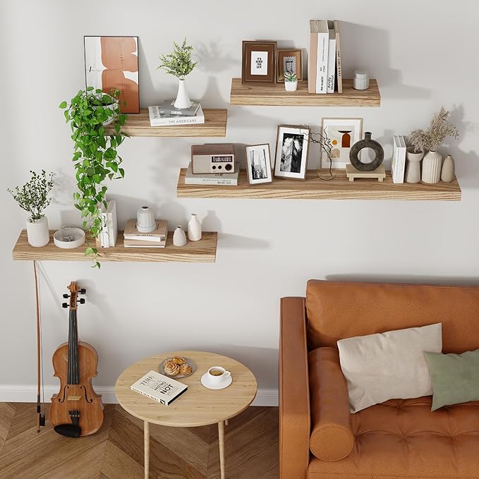 Axeman Floating Shelves, 8 Inch Deep Modern Solid Wood Wall Shelves for Storage, Wall Mounted Display Shelving with Invisible Heavy-Duty Metal Bracket, 48