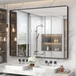 50x40 Inch Black Metal Framed Bathrrom Mirror for Wall, Black Matte Rounded Rectangle Bathroom Vanity Mirror, Anti-Rust, Tempered Glass, Hangs Horizontally or Vertically