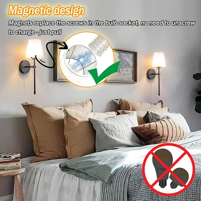 Wall Sconces Set Of Two Battery Operated, Wireless Sconces Wall Lighting Indoor Battery Operated Sconces With Remote Control, 10000mAh RGB Dimmable Rechargeable Wall Sconce For Bedroom, Including Bulb