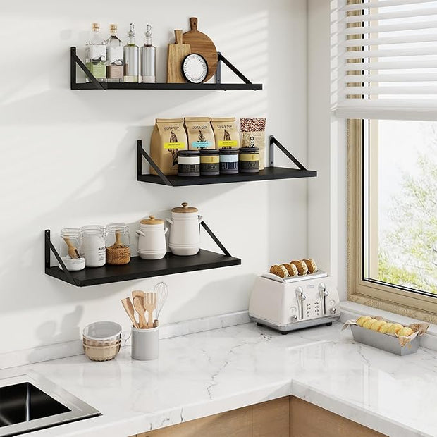 Axeman Deep Floating Shelves | 24 Inch Black Wall Shelves Set of 2 | 10 Inch Deep Wood Floating Shelves for Wall | 24" W x 10" D Black Shelves for Living Room Bathroom Kitchen