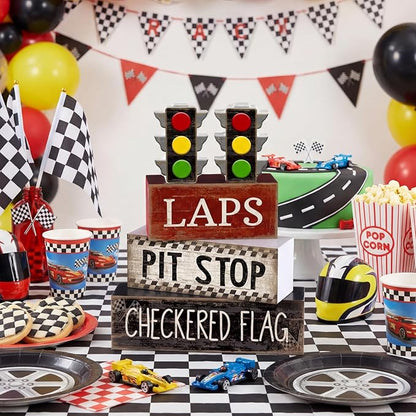 4 Pcs Racing Birthday Party Decoration Race Car Table Decorations Wooden Traffic Light Decor Racing Car Table Centerpieces for Photo Props Decor Birthday Party Supplies