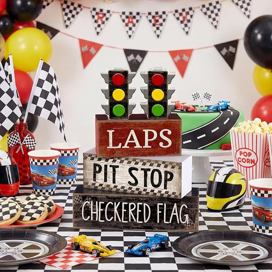 4 Pcs Racing Birthday Party Decoration Race Car Table Decorations Wooden Traffic Light Decor Racing Car Table Centerpieces for Photo Props Decor Birthday Party Supplies