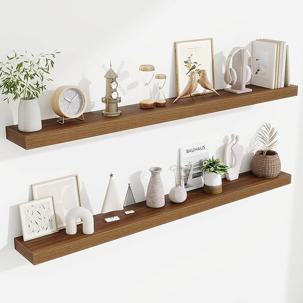 Fun Memories 55 Inch Floating Shelves Bedroom, Large Extra Floating Shelf Set of 2 with Invisible Brackets, Walnut