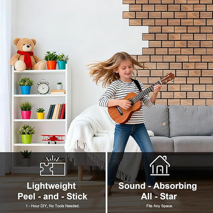 WoveN SounD Brick Acoustic Wall Panels, 16 Pack 16x12 Inch, Wood Veneer Carved Sound Proof Wall Decor, Self-Adhesive for Home, Studio, Office & Focus Zones, Teak