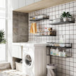 Black Wood Floating Shelves Wall Mounted - 3+1 Tier Rustic Bathroom Wall Shelves Over Toilet with Wire Storage Basket and Towel Bar, set of 4 Farmhouse Floating Shelf for Bathroom, Kitchen, Bedroom.