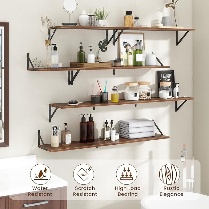 Deep Floating Shelves for Wall,36Wx8D Wall Mounted Shelves Set of 2,Wall Storage Floating Shelf with Sturdy Metal Brackets for Living Room,Bathroom,Kitchen,Office,Walnut